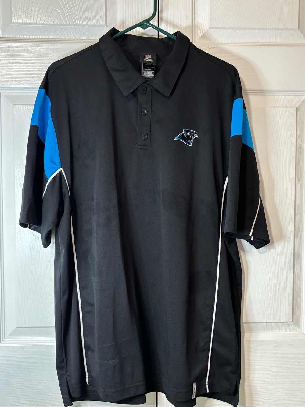 Reebok Black Polo with Carolina Blue Sleeve Panels NFL Sz XL